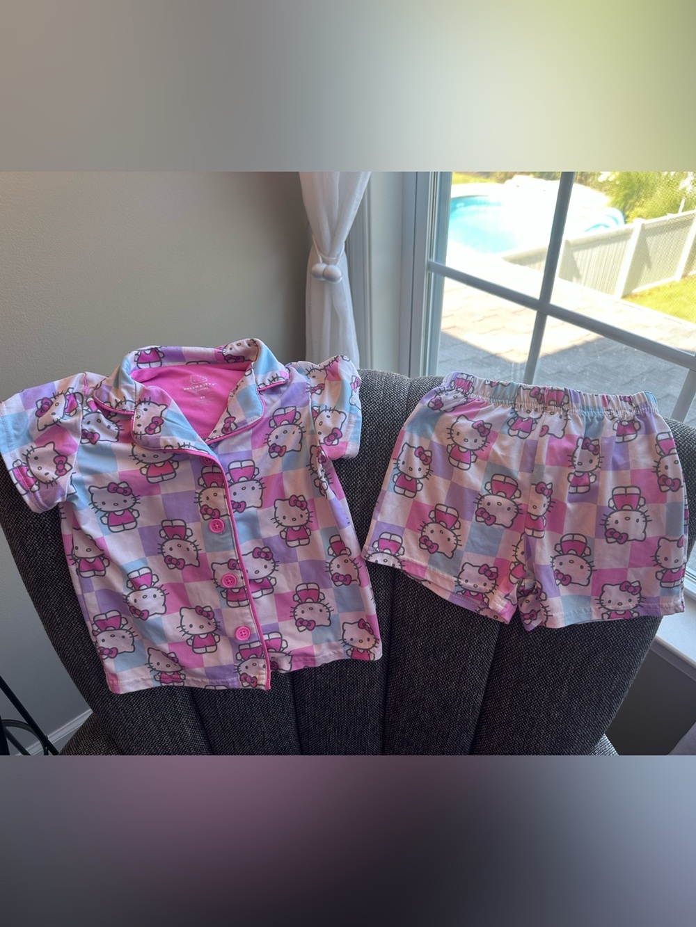 Hello Kitty Pink & Purple Checkered Short Pajama Set
